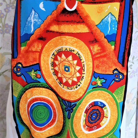 Vintage 1980s Lori Ann Sleeveless Midi Dress Mystical Symbols S 10 - Picture 4 of 13